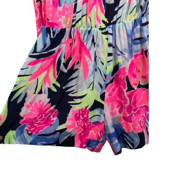 Lilly Pulitzer‎ Women's Arielle Beaded Romper High Tide Navy Tropicolada Pink XS - Picture 3 of 9